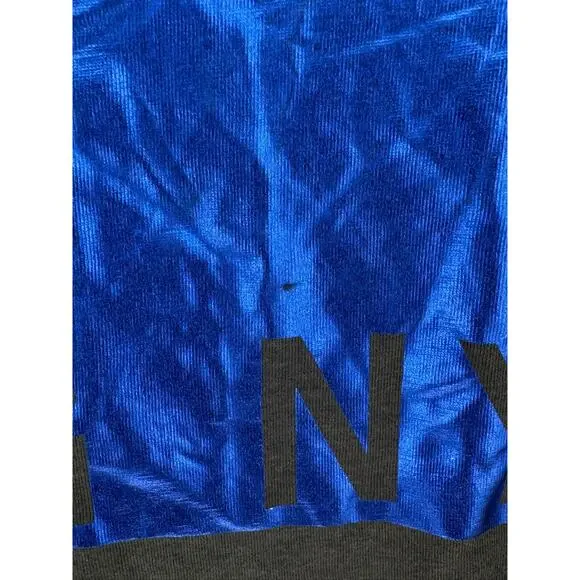 Helmut Lang Mens Gunmetal Grey Metallic Blue Film Print Box Fit T Shirt Sz M - Picture 4 of 6